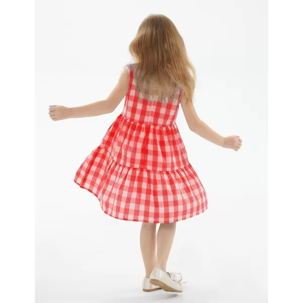 Noomelfish Girls Sleeveless Plaid Dress Casual Ruffle Tiered Sundress with Pockets 312 YearsRed Check Gingham