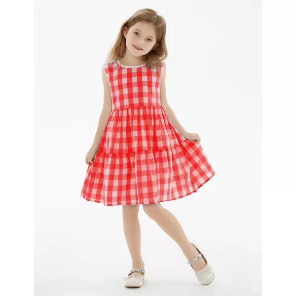 Noomelfish Girls Sleeveless Plaid Dress Casual Ruffle Tiered Sundress with Pockets 312 YearsRed Check Gingham