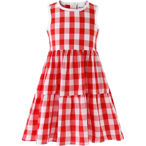 Noomelfish Girls Sleeveless Plaid Dress Casual Ruffle Tiered Sundress with Pockets 312 YearsRed Check Gingham