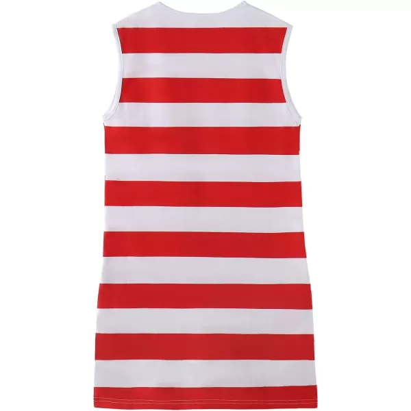 Noomelfish Girls Sleeveless Striped Dress Casual Cotton Tank Dresses with Pockets 312 YearsRed and White Stripe