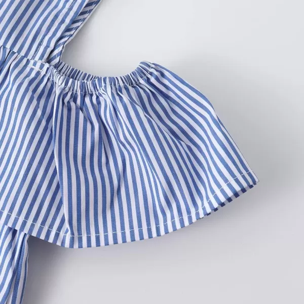 Noomelfish Girls Striped Ruffle Cold Shoulder Top Blouse Short Sleeve Button Down Shirts Royal Blue Striped Size 56 Years