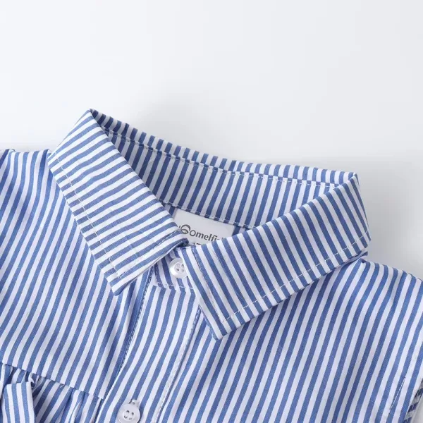 Noomelfish Girls Striped Ruffle Cold Shoulder Top Blouse Short Sleeve Button Down Shirts Royal Blue Striped Size 56 Years