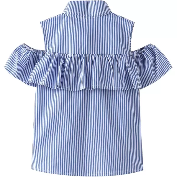 Noomelfish Girls Striped Ruffle Cold Shoulder Top Blouse Short Sleeve Button Down Shirts Royal Blue Striped Size 56 Years