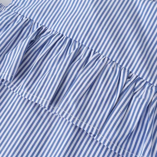 Noomelfish Girls Striped Ruffle Cold Shoulder Top Blouse Short Sleeve Button Down Shirts Royal Blue Striped Size 56 Years