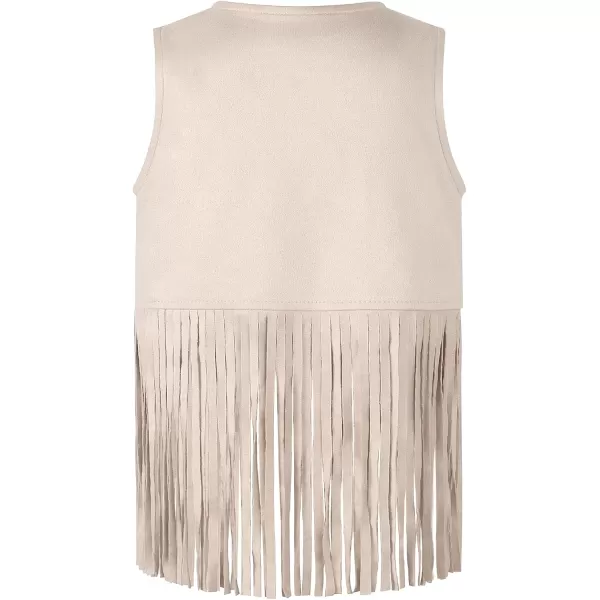 Noomelfish Girls Suede Fringe Vest Sleeveless Boho Tassels Jacket Cardigan 512 YearsBeige