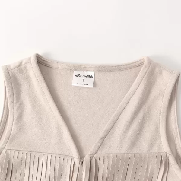 Noomelfish Girls Suede Fringe Vest Sleeveless Boho Tassels Jacket Cardigan 512 YearsBeige