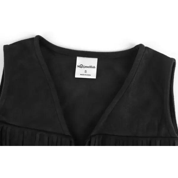 Noomelfish Girls Suede Fringe Vest Sleeveless Boho Tassels Jacket Cardigan 512 YearsBlack