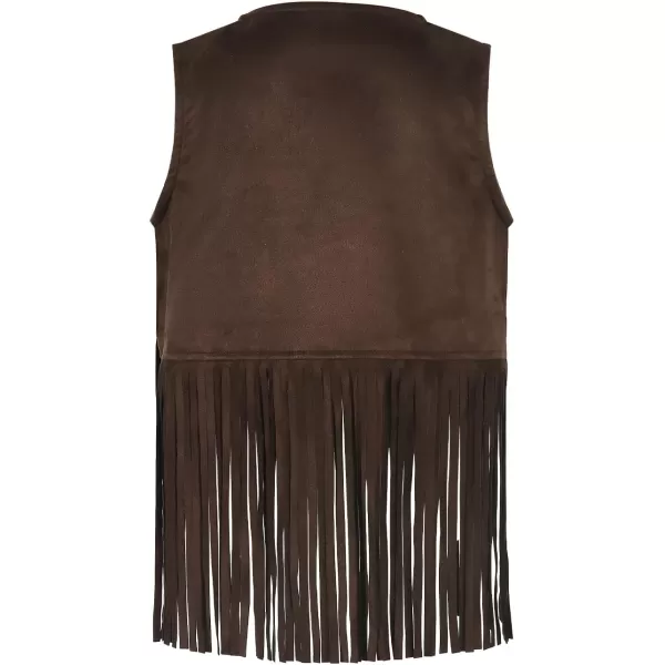 Noomelfish Girls Suede Fringe Vest Sleeveless Boho Tassels Jacket Cardigan 512 YearsCoffee Brown