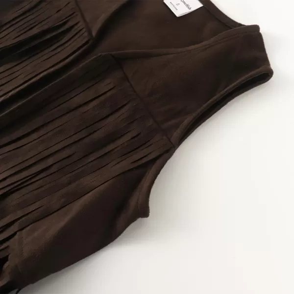 Noomelfish Girls Suede Fringe Vest Sleeveless Boho Tassels Jacket Cardigan 512 YearsCoffee Brown