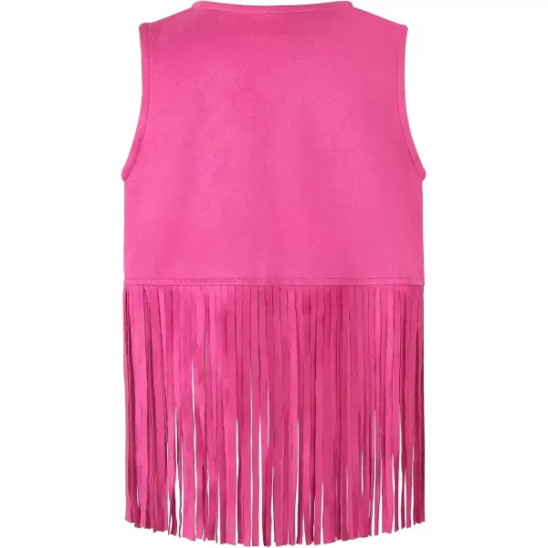 Noomelfish Girls Suede Fringe Vest Sleeveless Boho Tassels Jacket Cardigan 512 YearsHot Pink