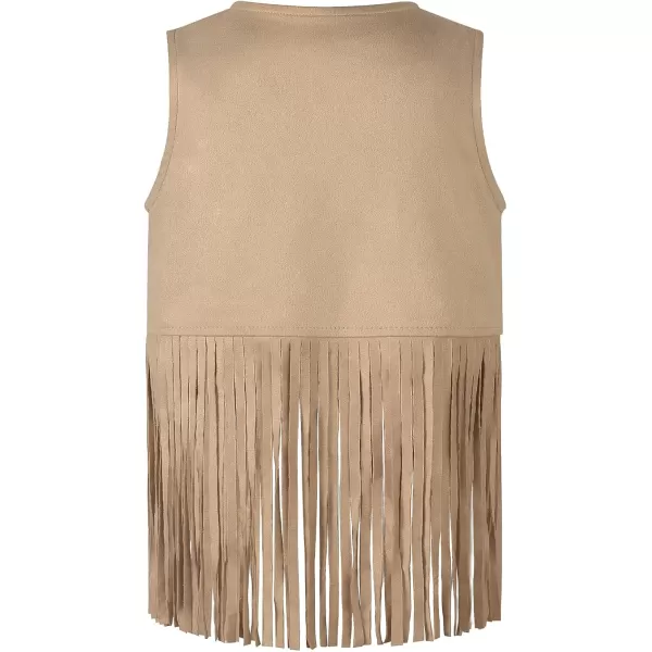 Noomelfish Girls Suede Fringe Vest Sleeveless Boho Tassels Jacket Cardigan 512 YearsKhaki