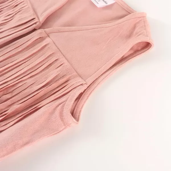 Noomelfish Girls Suede Fringe Vest Sleeveless Boho Tassels Jacket Cardigan 512 YearsLight Pink