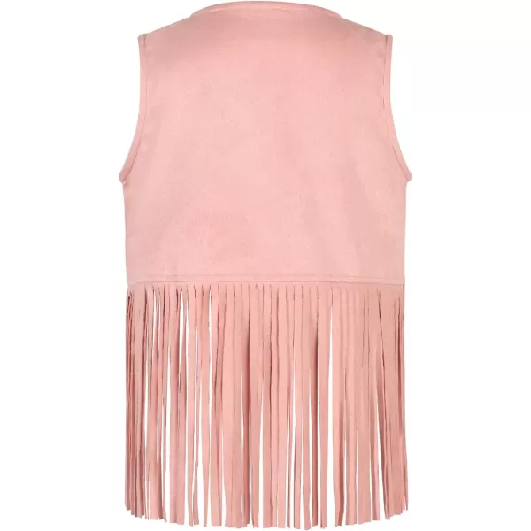 Noomelfish Girls Suede Fringe Vest Sleeveless Boho Tassels Jacket Cardigan 512 YearsLight Pink