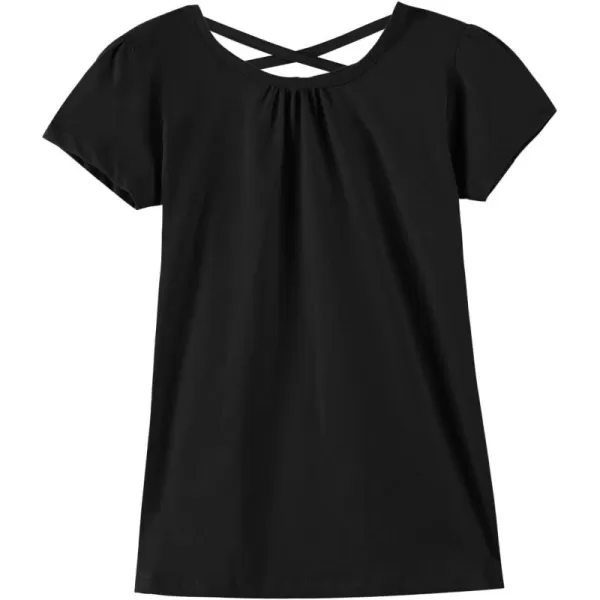 Noomelfish Girls Criss Cross Back TShirts Short Puff Sleeve Tee Tops 512 YearsBlack