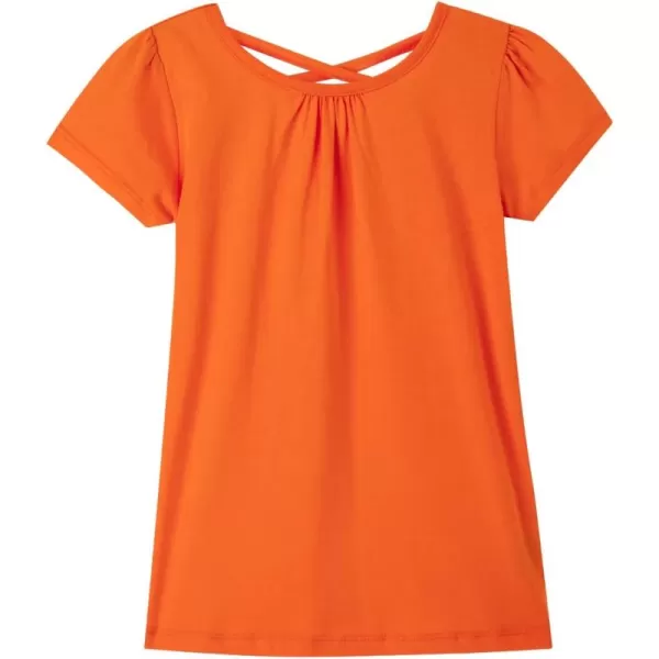 Noomelfish Girls Criss Cross Back TShirts Short Puff Sleeve Tee Tops 512 YearsBright Orange