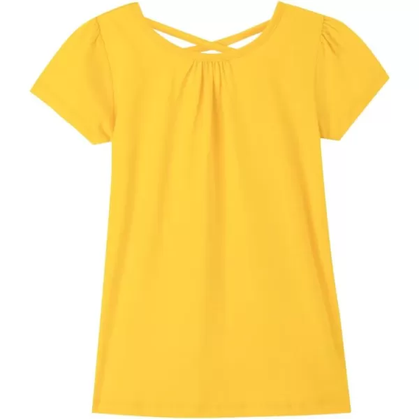 Noomelfish Girls Criss Cross Back TShirts Short Puff Sleeve Tee Tops 512 YearsGold Yellow