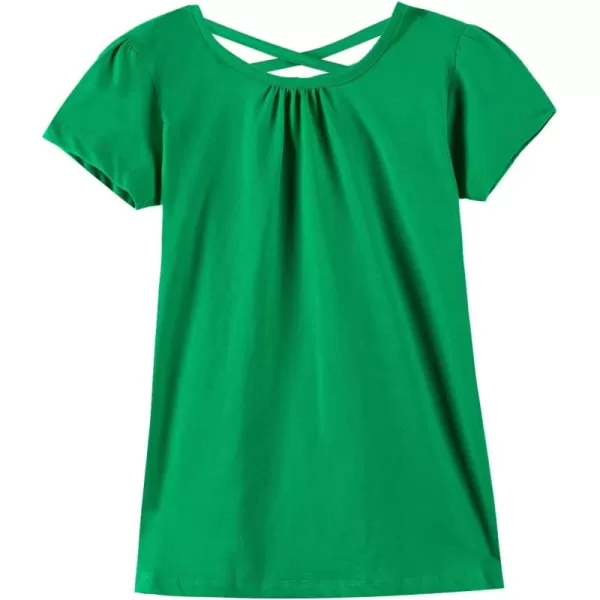 Noomelfish Girls Criss Cross Back TShirts Short Puff Sleeve Tee Tops 512 YearsGreen
