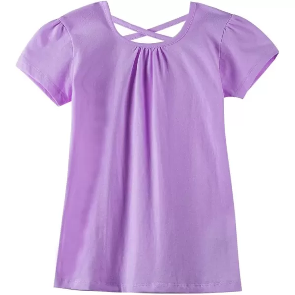 Noomelfish Girls Criss Cross Back TShirts Short Puff Sleeve Tee Tops 512 YearsLavender