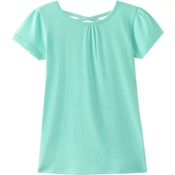 Noomelfish Girls Criss Cross Back TShirts Short Puff Sleeve Tee Tops 512 YearsLight Green