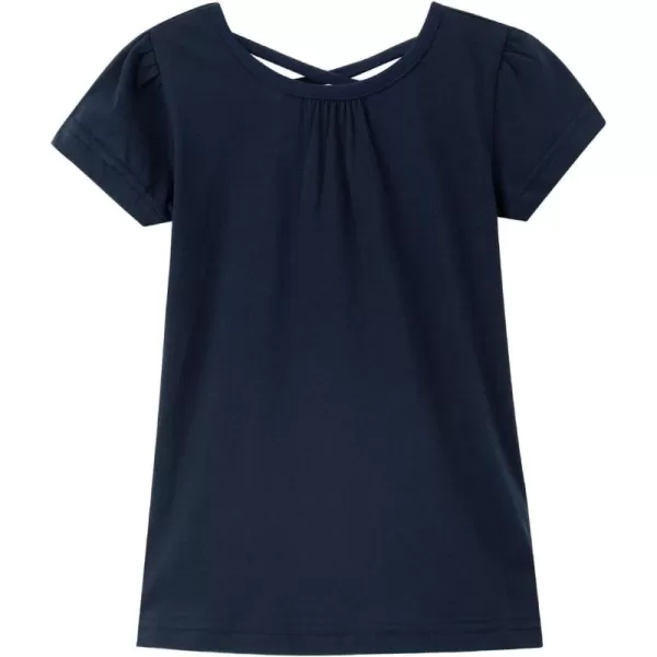 Noomelfish Girls Criss Cross Back TShirts Short Puff Sleeve Tee Tops 512 YearsNavy Blue