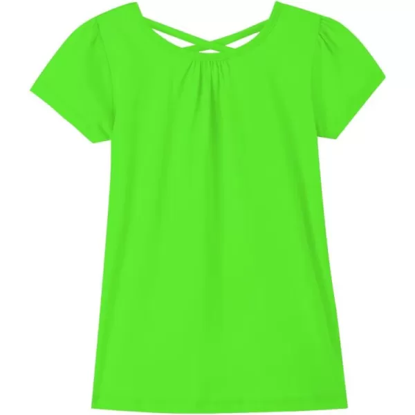 Noomelfish Girls Criss Cross Back TShirts Short Puff Sleeve Tee Tops 512 YearsNeon Green