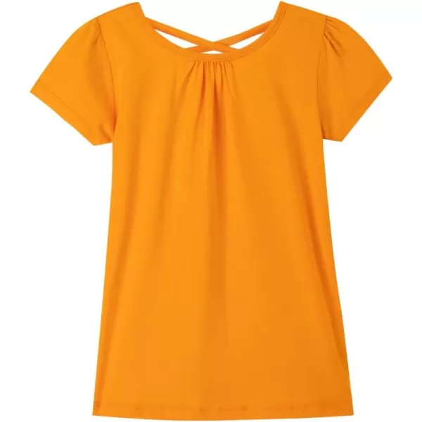 Noomelfish Girls Criss Cross Back TShirts Short Puff Sleeve Tee Tops 512 YearsOrange
