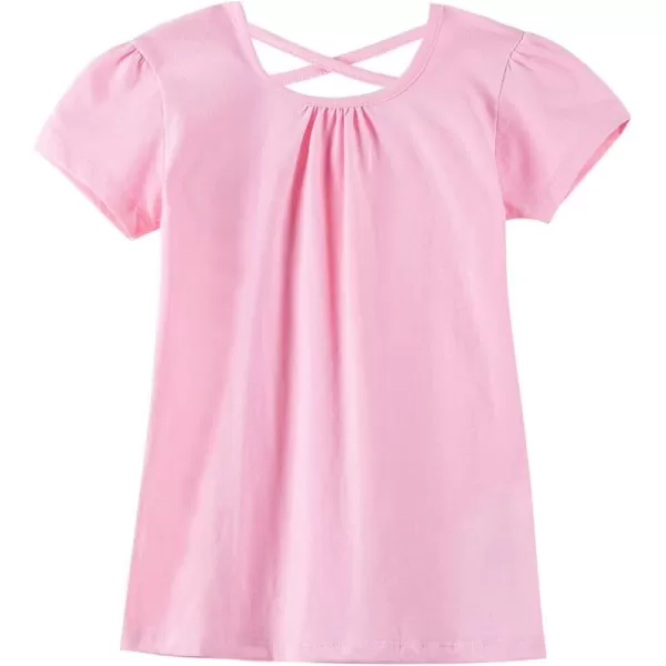 Noomelfish Girls Criss Cross Back TShirts Short Puff Sleeve Tee Tops 512 YearsPink