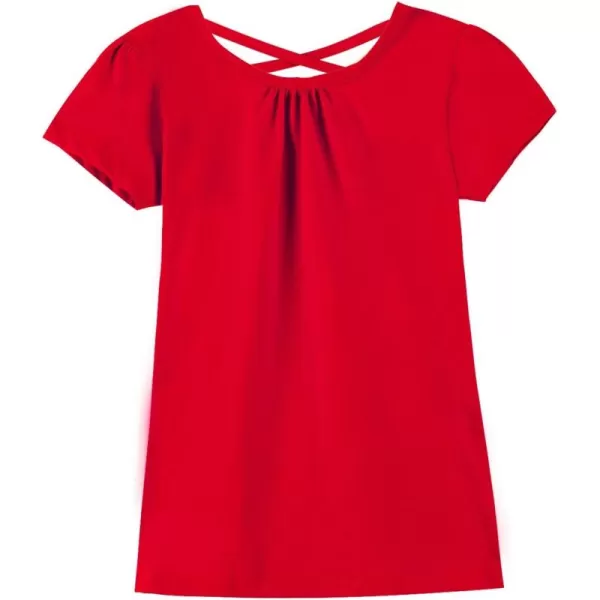 Noomelfish Girls Criss Cross Back TShirts Short Puff Sleeve Tee Tops 512 YearsRed