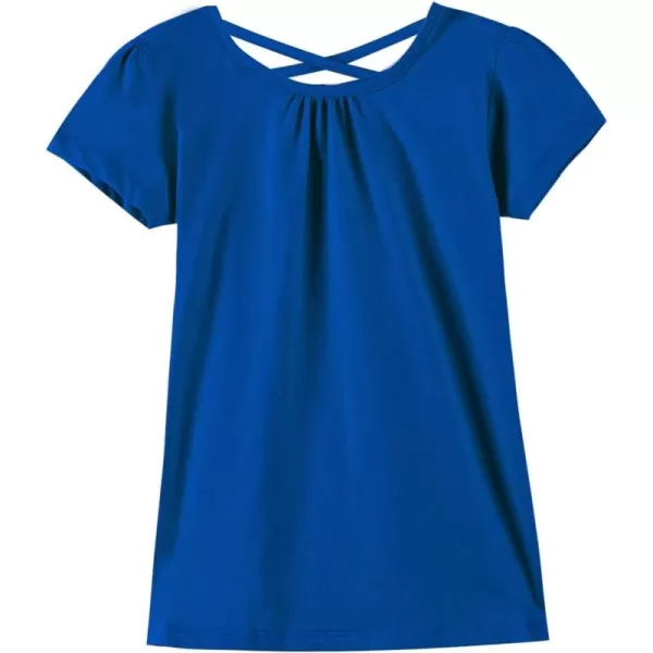 Noomelfish Girls Criss Cross Back TShirts Short Puff Sleeve Tee Tops 512 YearsRoyal Blue