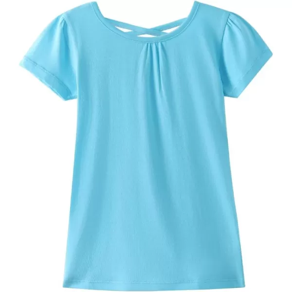 Noomelfish Girls Criss Cross Back TShirts Short Puff Sleeve Tee Tops 512 YearsTurquoise