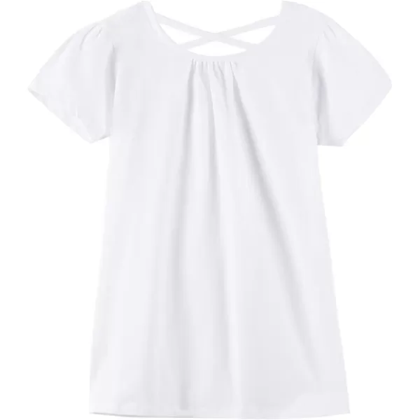 Noomelfish Girls Criss Cross Back TShirts Short Puff Sleeve Tee Tops 512 YearsWhite