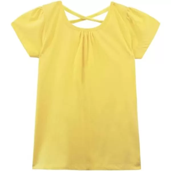 Noomelfish Girls Criss Cross Back TShirts Short Puff Sleeve Tee Tops 512 YearsYellow