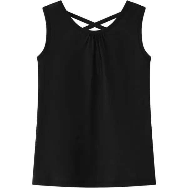 Noomelfish Girls Criss Cross Back Tank Tops Soft Jersey Cotton sleeveless shirts 312 YearsBlack