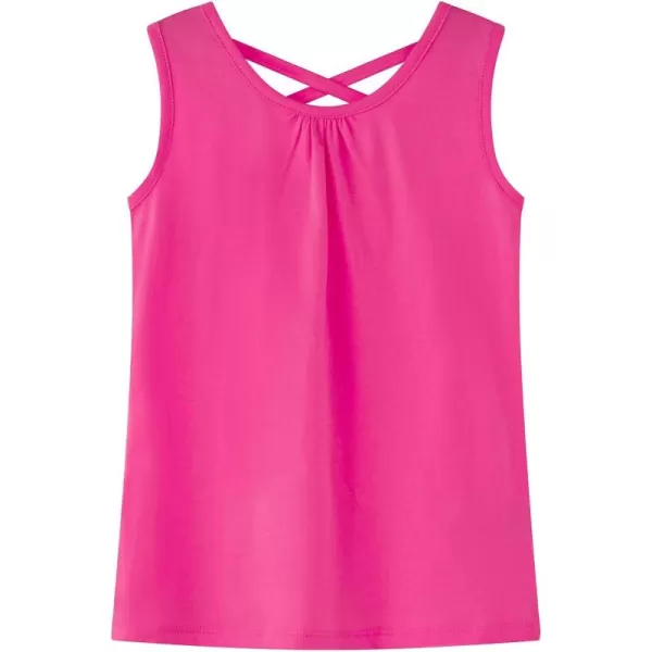 Noomelfish Girls Criss Cross Back Tank Tops Soft Jersey Cotton sleeveless shirts 312 YearsHot Pink