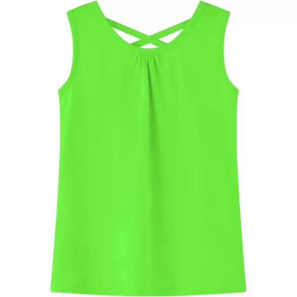 Noomelfish Girls Criss Cross Back Tank Tops Soft Jersey Cotton sleeveless shirts 312 YearsNeon Green