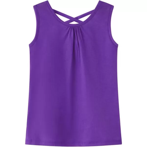 Noomelfish Girls Criss Cross Back Tank Tops Soft Jersey Cotton sleeveless shirts 312 YearsPurple
