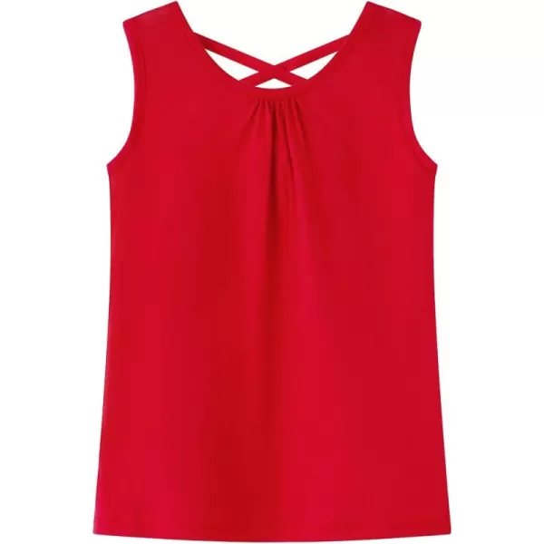 Noomelfish Girls Criss Cross Back Tank Tops Soft Jersey Cotton sleeveless shirts 312 YearsRed
