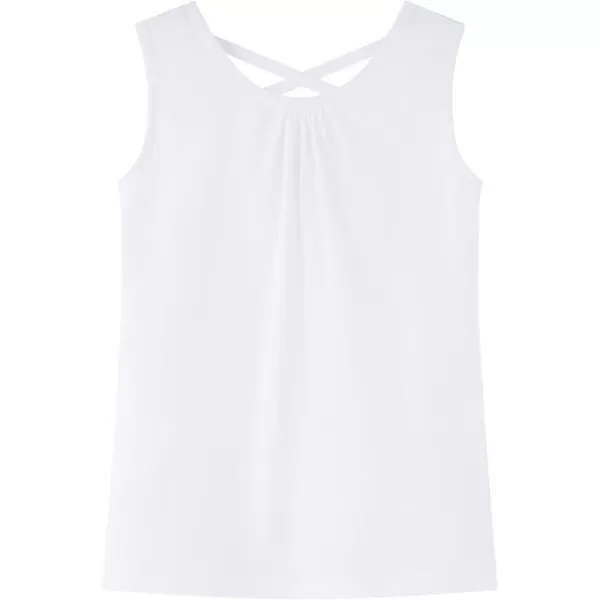 Noomelfish Girls Criss Cross Back Tank Tops Soft Jersey Cotton sleeveless shirts 312 YearsWhite