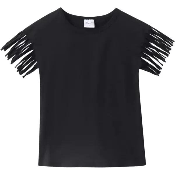 Noomelfish Girls Fringe Sleeve TShirts Tassel Casual Summer Tee Tops 512 YearsBlack