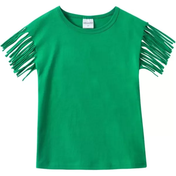 Noomelfish Girls Fringe Sleeve TShirts Tassel Casual Summer Tee Tops 512 YearsGreen