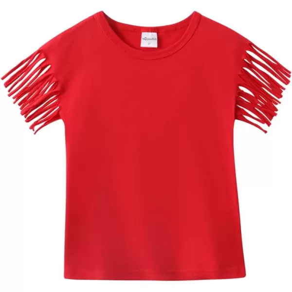 Noomelfish Girls Fringe Sleeve TShirts Tassel Casual Summer Tee Tops 512 YearsRed