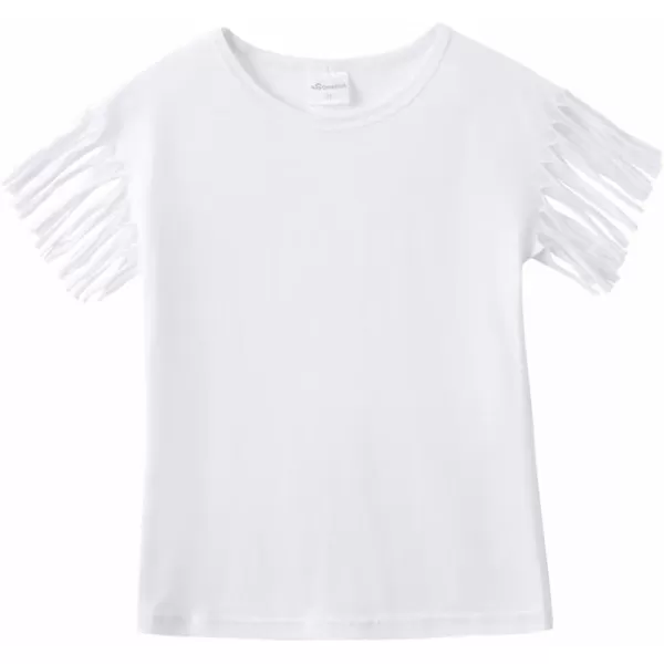 Noomelfish Girls Fringe Sleeve TShirts Tassel Casual Summer Tee Tops 512 YearsWhite