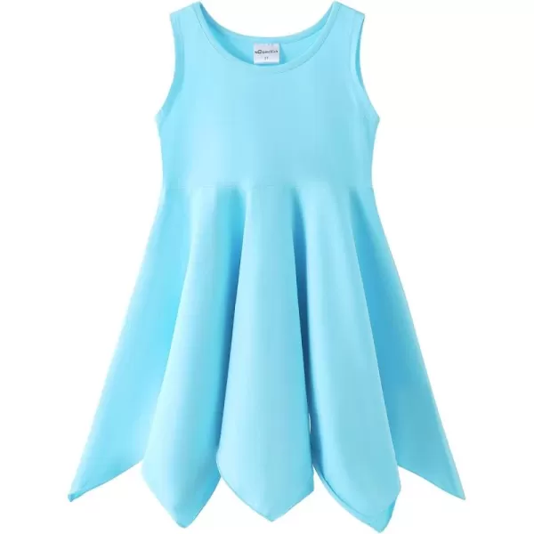 Noomelfish Girls Handkerchief Hem Twirl Dress Summer Cotton Sleeveless Skater Sundress 312 YearsBlue