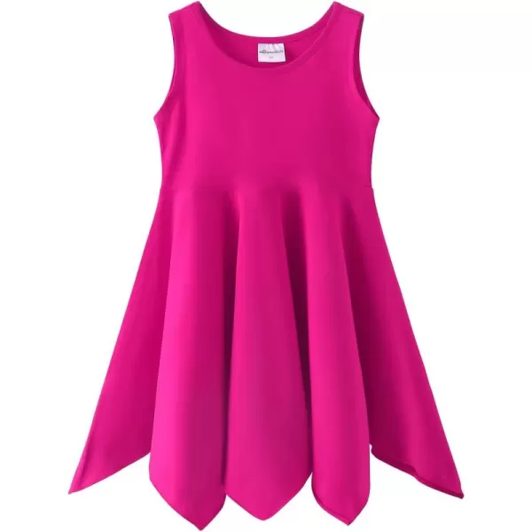 Noomelfish Girls Handkerchief Hem Twirl Dress Summer Cotton Sleeveless Skater Sundress 312 YearsHot Pink