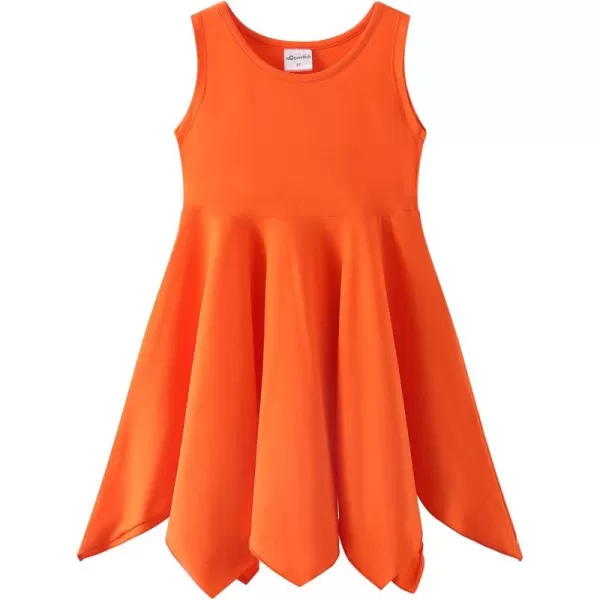 Noomelfish Girls Handkerchief Hem Twirl Dress Summer Cotton Sleeveless Skater Sundress 312 YearsOrange