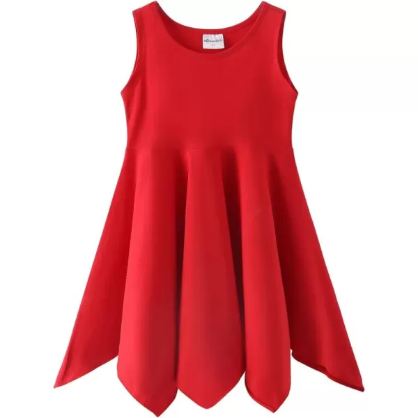 Noomelfish Girls Handkerchief Hem Twirl Dress Summer Cotton Sleeveless Skater Sundress 312 YearsRed