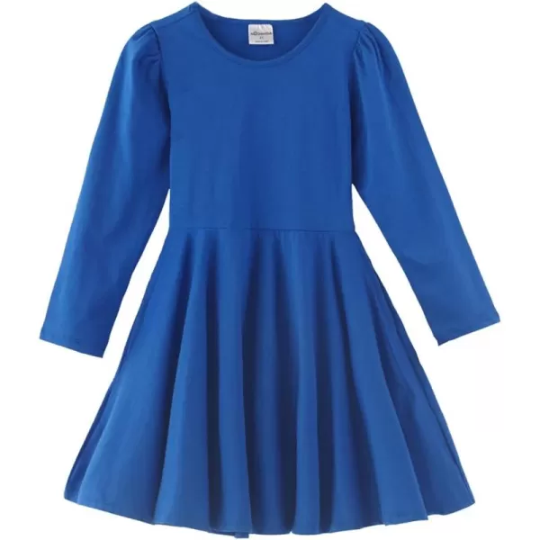 Noomelfish Girls Long Puff Sleeve Swing Dress Casual Cotton Twirly Skater Dresses with Pockets 212 YearsRoyal Blue