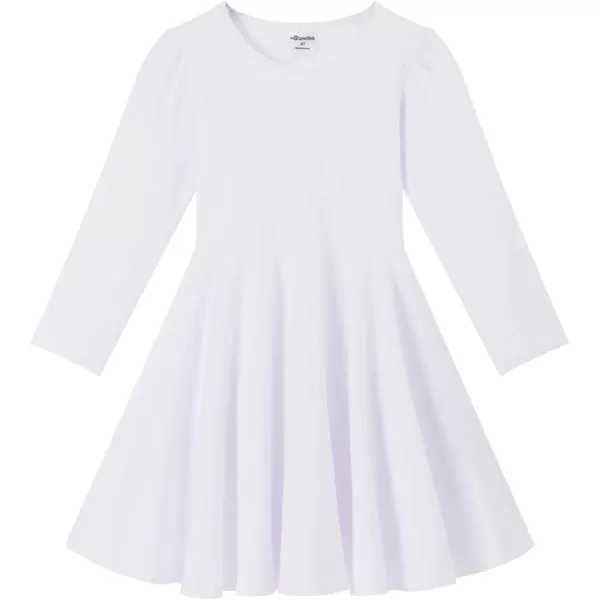 Noomelfish Girls Long Puff Sleeve Swing Dress Casual Cotton Twirly Skater Dresses with Pockets 212 YearsWhite