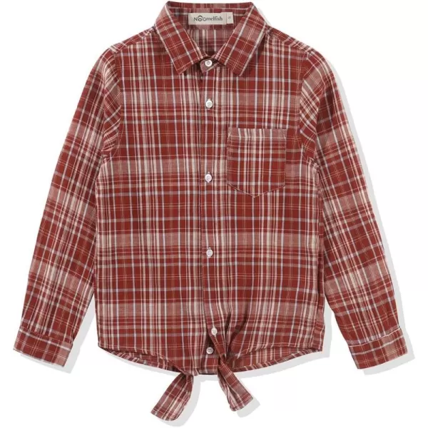 Noomelfish Girls Long Sleeve Button Down Shirt Tie Front Blouse Tops 512 YearsBurgundy Plaid