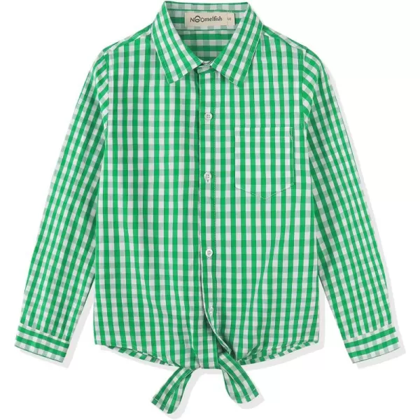 Noomelfish Girls Long Sleeve Button Down Shirt Tie Front Blouse Tops 512 YearsGreen Gingham